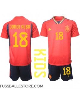Günstige Spanien Jordi Alba #18 Heimtrikotsatz Kinder WM 2022 Kurzarm (+ Kurze Hosen)